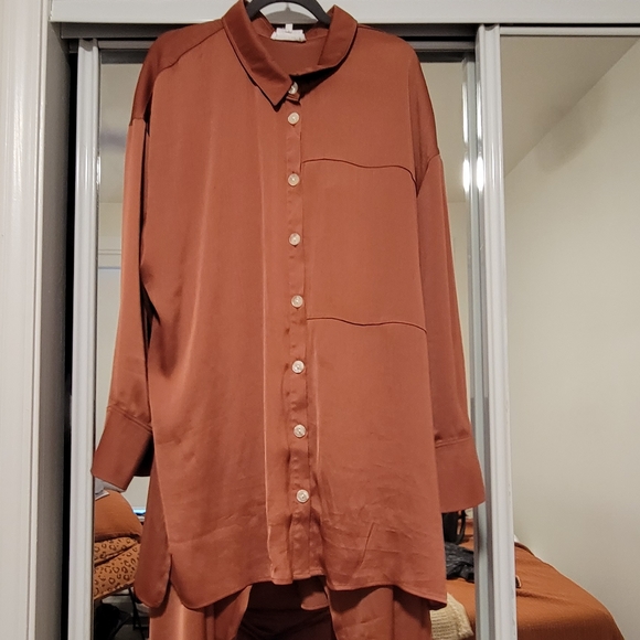 Satin Feel Native Youth Button Down Top (Part of 2 piece set) - Picture 1 of 7